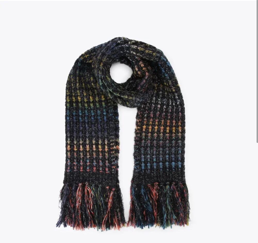 NWT KURT GEIGER Multicolor Rainbow Winter LUREX KNIT SCARF Msca